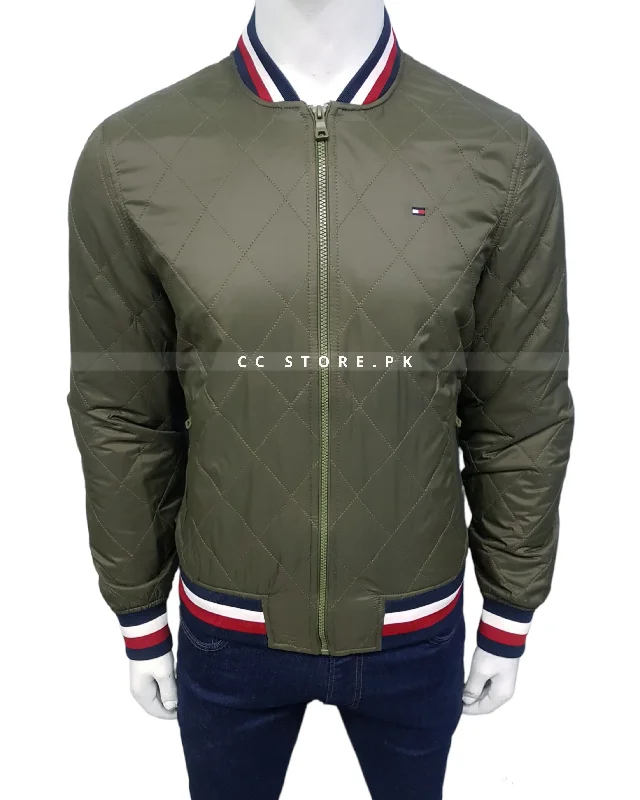 TH Regular Fit Diamond Quilted Green Bomber Jacket Plaid Jacket Tartan Jacket Houndstooth Jacket