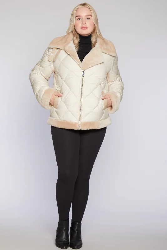 #C123 Quilted Puffer Flight Jacket Trimmed in Flocked Lamb  jsut 2 left $175 Satin Jacket Silk Jacket Chiffon Jacket