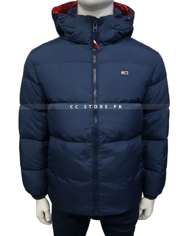 TH Navy Blue Puffer Jacket with Removable Hood Zippered Jacket Buttoned Jacket Snapped Jacket