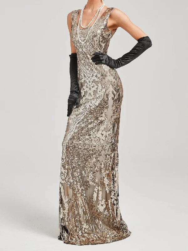 A-Line/Princess Off-the-Shoulder Sleeveless Floor-Length Vintage Dress With Sequin