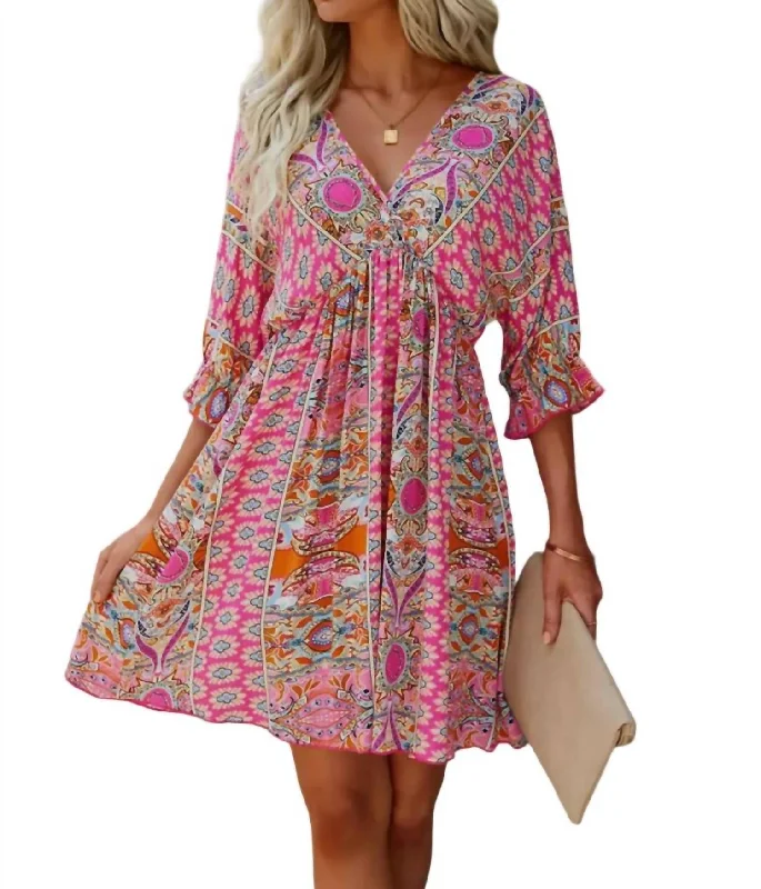 Patterned Dress In Pink