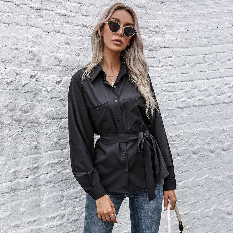 IKEARLAX New autumn solid color lapel cardigan lace-up waist thin trendy shirt femininity 2025 new models Soft Cozy Warm IKEARLAX New autumn solid color lapel cardigan lace-up waist thin trendy shirt femininity 2025 new models Soft Cozy Warm