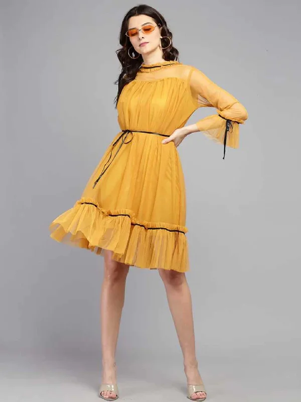 Women Fit and Flare Yellow Dress