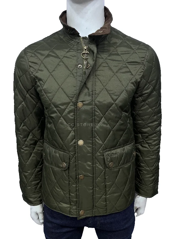 Barbour Diamond Quilted Green Jacket Nylon Fabric Polyester Fabric Spandex Fabric