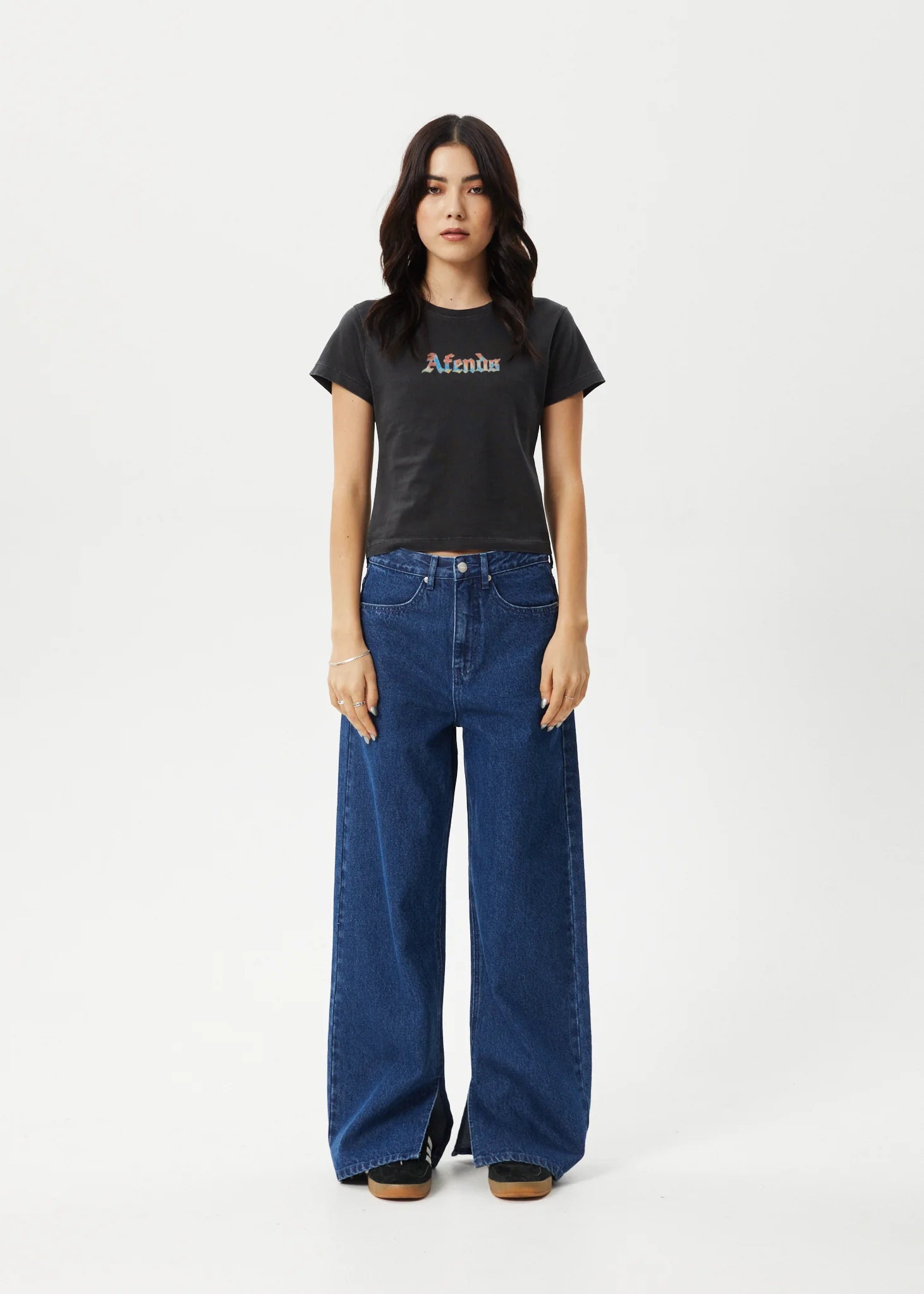 AFENDS Nirvana Womens Baby Tee - Stone Black Terry Blend Velvet Blend Canvas Blend