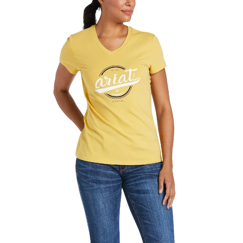 Ariat Ladies Authentic Logo Local Honey Short Sleeve T-Shirt 10035469 Cotton Fabric Linen Fabric Terry Fabric