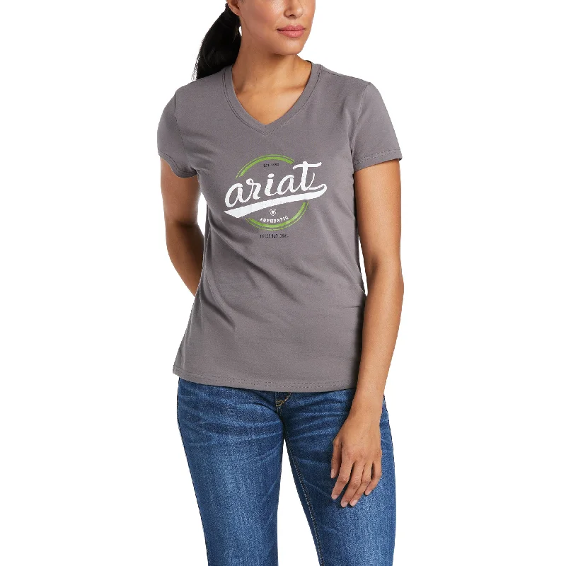 Ariat Ladies Authentic Logo Plum Grey Short Sleeve T-Shirt 10035435 Striped Floral Plaid Ariat Ladies Authentic Logo Plum Grey Short Sleeve T-Shirt 10035435 Striped Floral Plaid