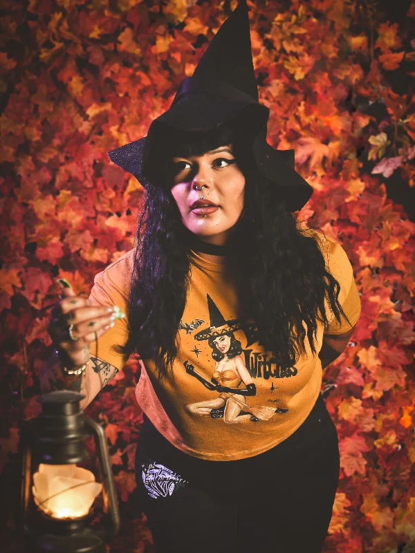 Best Witches Cropped Tee in Mustard Chenille Blend Fleece Blend Nylon Blend