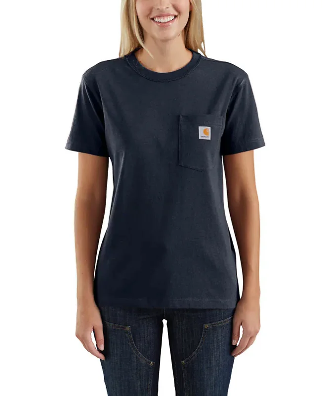 Carhartt Women’s WK87 Short Sleeve Pocket T-Shirt - Navy Collared Crew Neck Turtle Neck