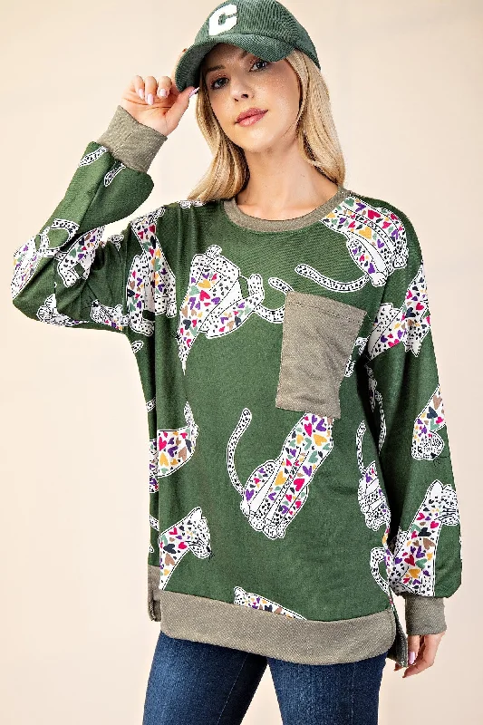 Celeste Full Size Animal Print Contrast Round Neck T-Shirt Front Pockets Side Pockets Patch Pockets Celeste Full Size Animal Print Contrast Round Neck T-Shirt Front Pockets Side Pockets Patch Pockets