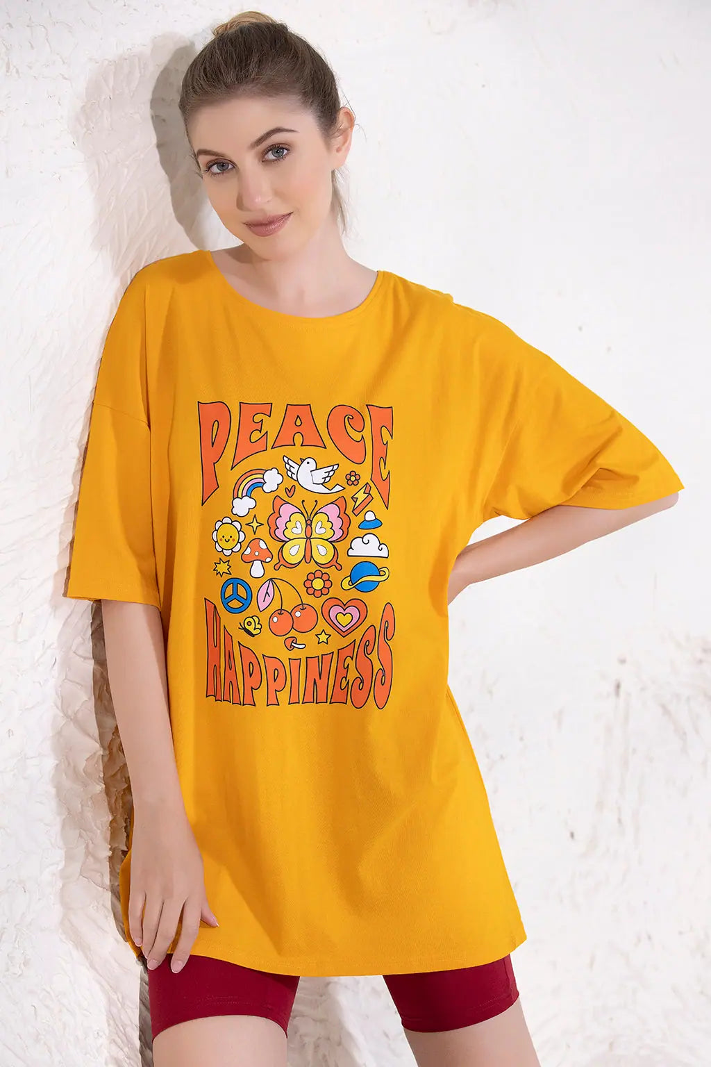 Graphic & Text Print Oversized T-shirt in Mustard Yellow - 100% Cotton-LT0166A07L Satin Blend Silk Blend Wool Blend Graphic & Text Print Oversized T-shirt in Mustard Yellow - 100% Cotton-LT0166A07L Satin Blend Silk Blend Wool Blend