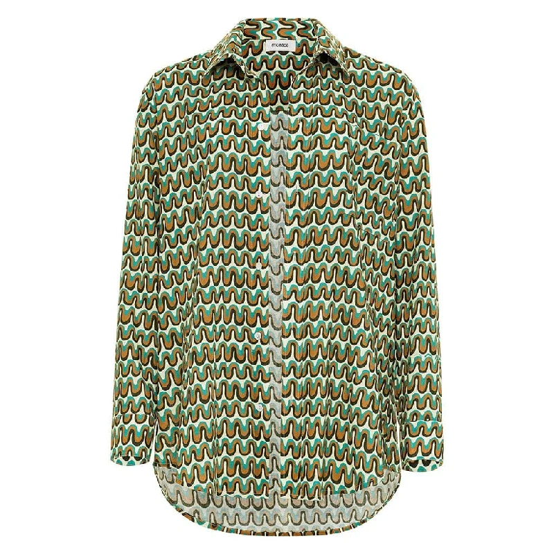 Groovy Long Sleeve Button Down Shirt Front Pockets Side Pockets Patch Pockets