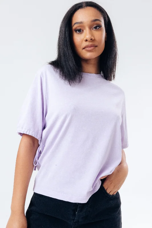 HYPE LILAC VINTAGE WOMEN'S TIE SLEEVE T-SHIRT Hooded Caped Shawl Collar