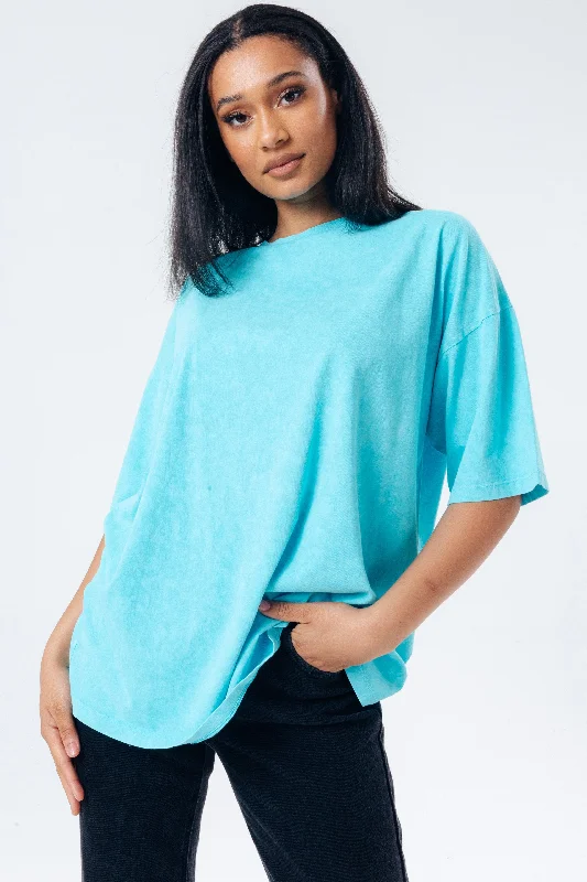 HYPE TEAL VINTAGE WOMEN'S BOXY FIT T-SHIRT Chenille Blend Fleece Blend Nylon Blend