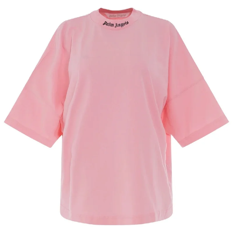 Palm Angels Classic All Over Logo Oversized Pink T-Shirt Striped Floral Plaid