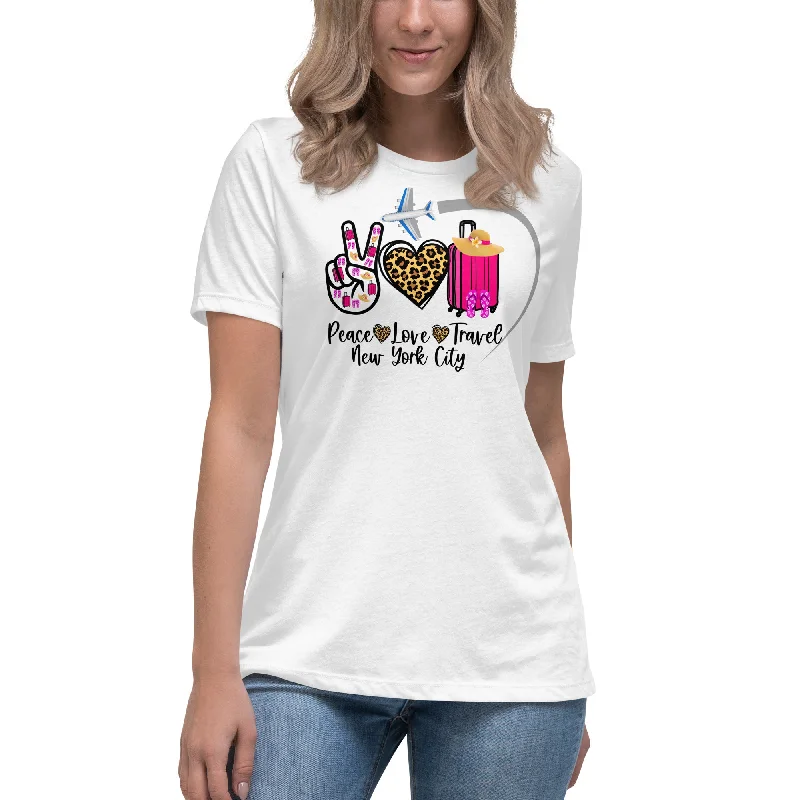 Peace Love Travel - New York City - Women's Relaxed T-Shirt Lace Blend Ribbed Blend Corduroy Blend Peace Love Travel - New York City - Women's Relaxed T-Shirt Lace Blend Ribbed Blend Corduroy Blend