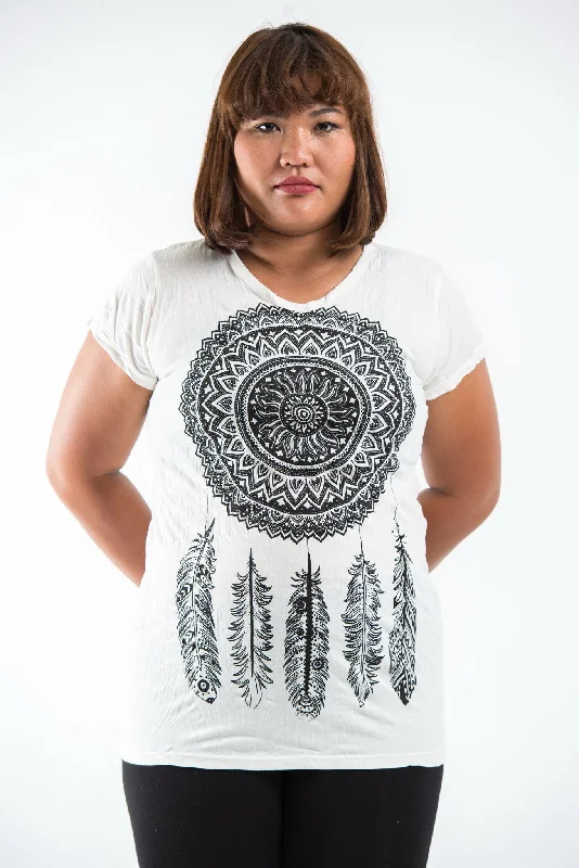 Plus Size Sure Design Women's Dreamcatcher T-Shirt White Satin Fabric Silk Fabric Chiffon Fabric