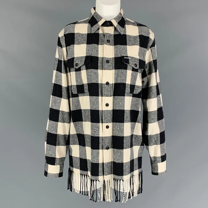 POLO by RALPH LAUREN Size M Black & Cream Cotton Plaid Oversized Shirt Chenille Blend Fleece Blend Nylon Blend POLO by RALPH LAUREN Size M Black & Cream Cotton Plaid Oversized Shirt Chenille Blend Fleece Blend Nylon Blend