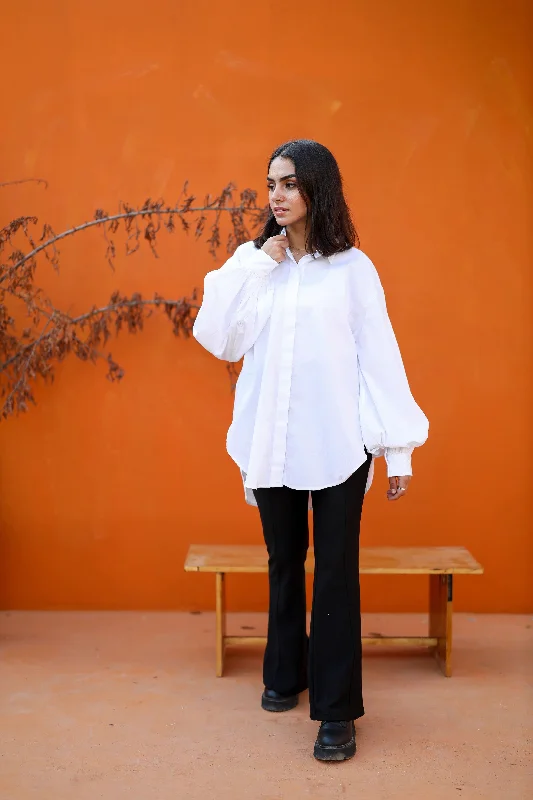 The Puffy Shirt - White Notch Collar Peter Pan Collar Cowl Neck