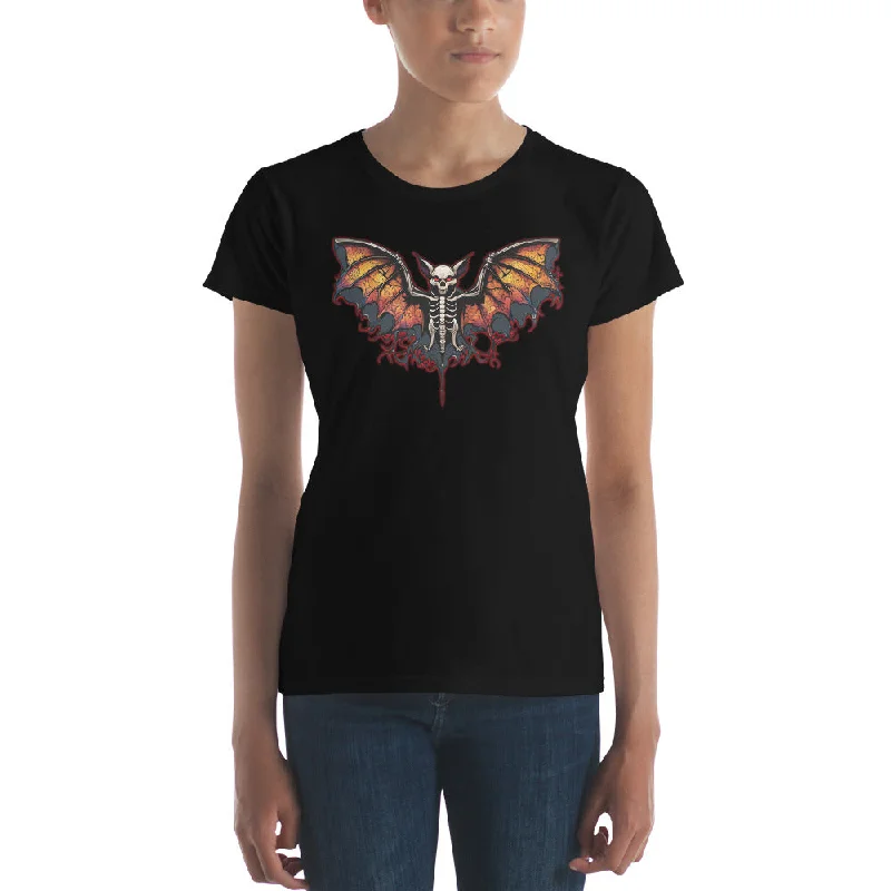 Vampire Bat Skeleton Rib Cage Halloween Women's Short Sleeve Babydoll T-shirt Fleece Nylon Spandex Vampire Bat Skeleton Rib Cage Halloween Women's Short Sleeve Babydoll T-shirt Fleece Nylon Spandex