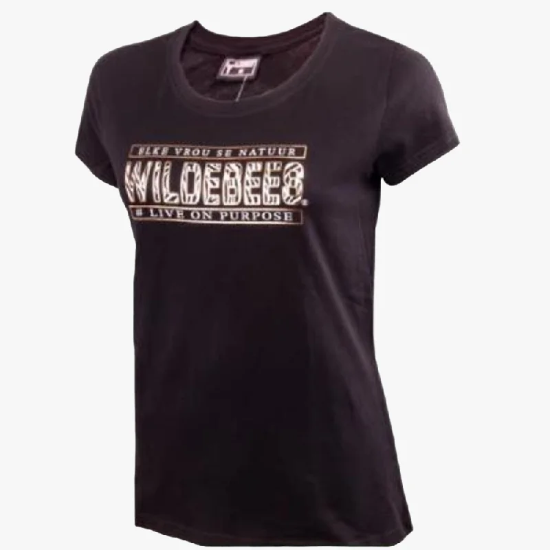 Wildebees Womens Zebby Text Short Sleeve Tee Black Thin T-Shirt Open Front Quick Dry Wildebees Womens Zebby Text Short Sleeve Tee Black Thin T-Shirt Open Front Quick Dry