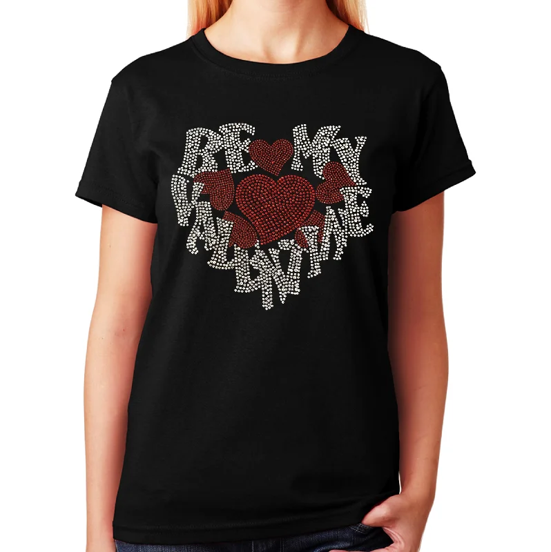 Women's / Unisex T-Shirt with Be My Valentine with Red Hearts in Rhinestones Cashmere Blend Cotton Blend Poly Blend Women's / Unisex T-Shirt with Be My Valentine with Red Hearts in Rhinestones Cashmere Blend Cotton Blend Poly Blend