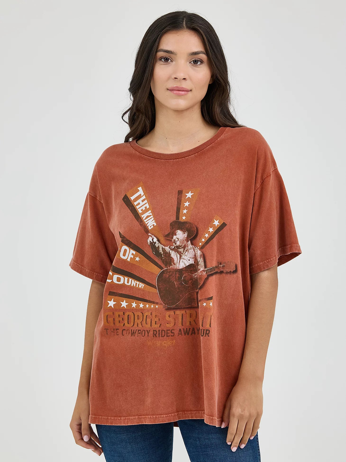 Women's Wrangler 112361081 Oversized George Strait Tee Shirt Satin Blend Silk Blend Wool Blend