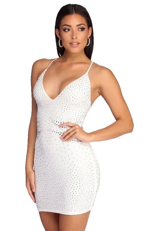 Casey Formal Heat Stone Mini Dress Tunics Satin smooth