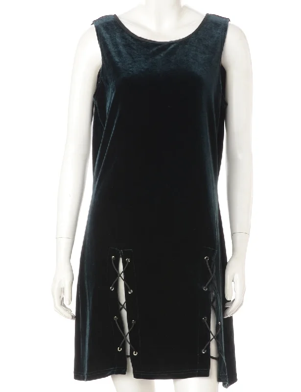 Label Lace Up Velvet Mini Dress Shift Classic Vintage