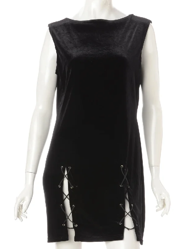 Label Lace Up Velvet Mini Dress Tunics Long Elegant