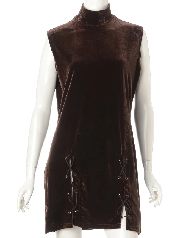 Label Lace Up Velvet Mini Dress Halter Neckline Beach