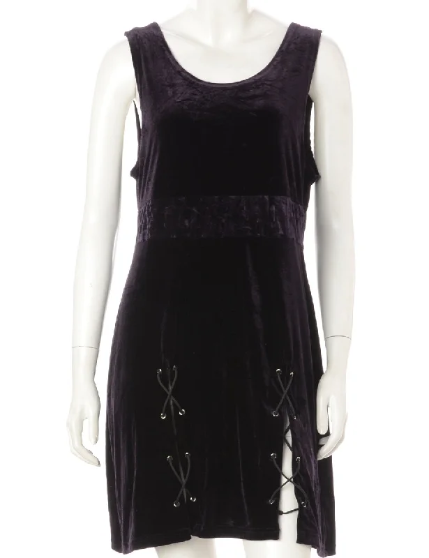 Label Lace Up Velvet Mini Dress Off-the-shoulder Chic Trendy