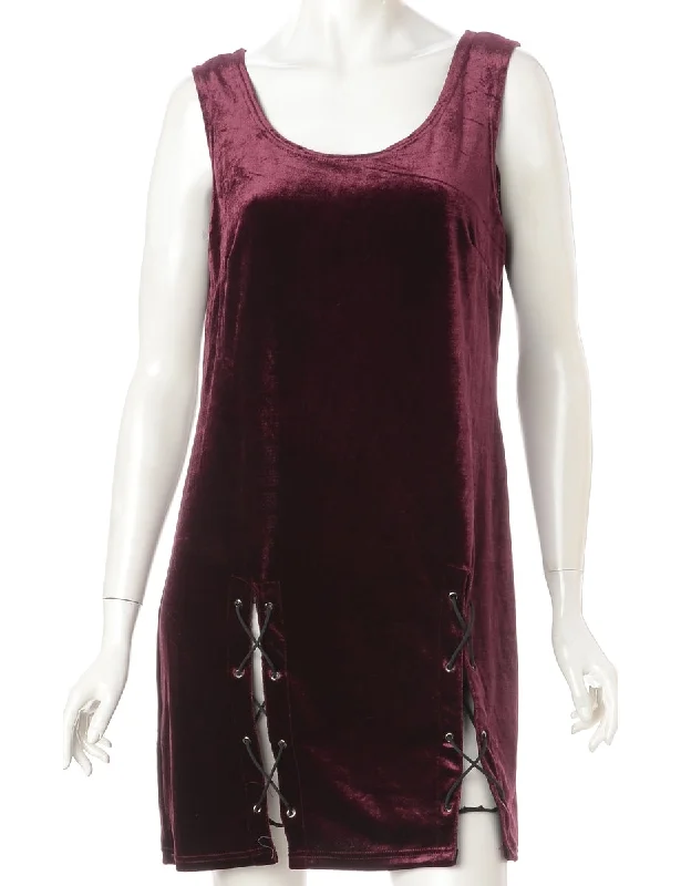 Label Lace Up Velvet Mini Dress Cowl Neckline Elegant