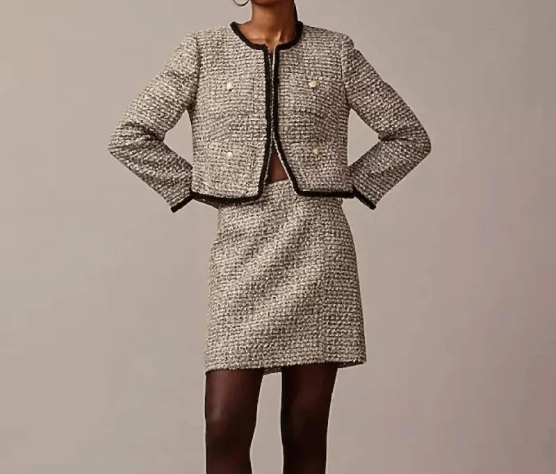 A-Line Tinsel Tweed Mini Skirt In Gold/grey lace skirt elegant