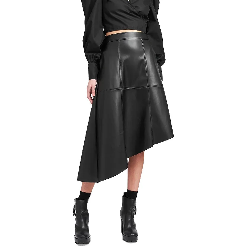 Womens Faux Leather Asymmetric A-Line Skirt velvet skirt sumptuous