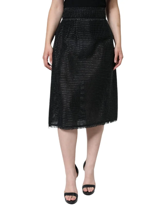 Dolce & Gabbana  Black Mesh Midi Skirt flowy skirt hem
