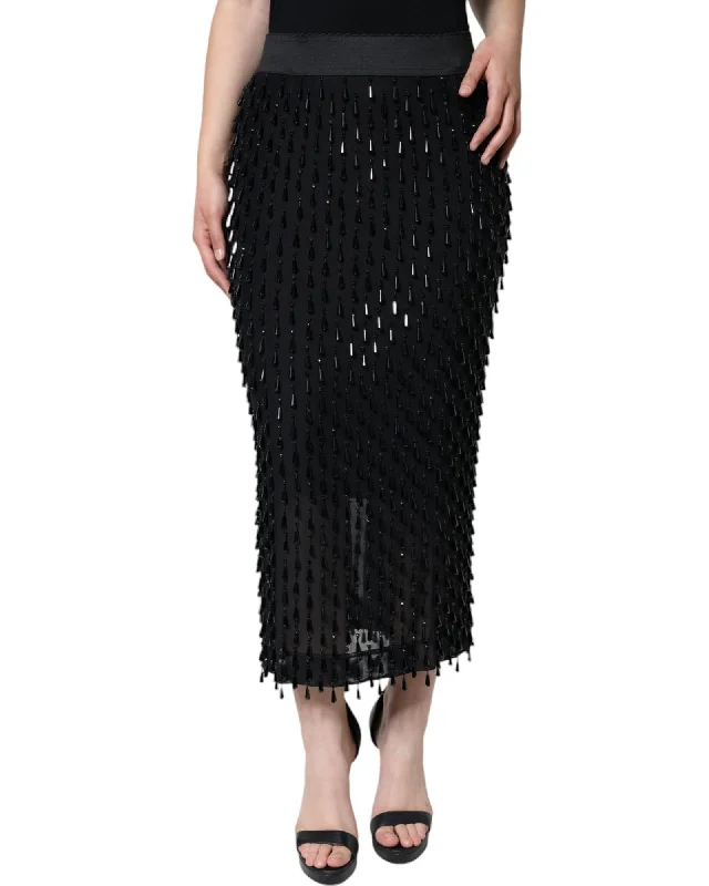 Dolce & Gabbana  Beaded Midi Skirt in Black casual skirt length