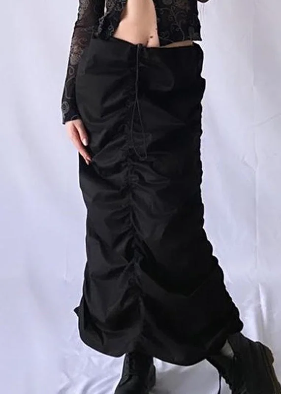 Black Wrinkled High Waist Patchwork Cotton Skirt Drawstring Fall wool skirt breathable Black Wrinkled High Waist Patchwork Cotton Skirt Drawstring Fall wool skirt breathable