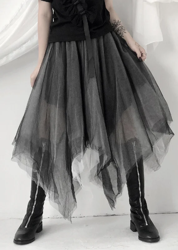 Boho Black Asymmetrical Layered Tulle Maxi Skirt seamless skirt comfort