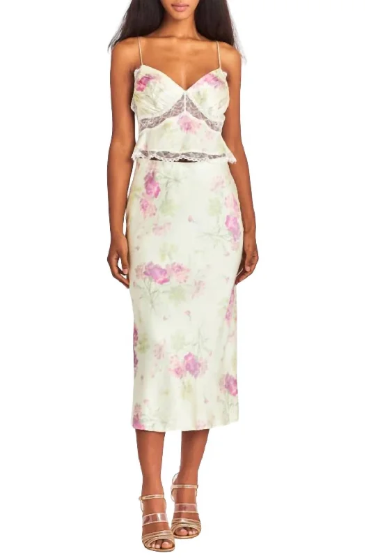 Castle Skirt In Peachy Sage satin skirt smooth