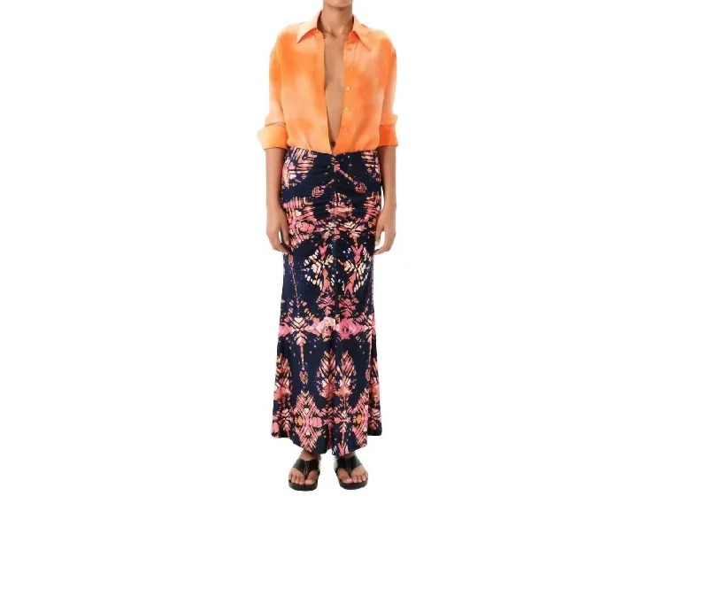 Ceibo Liv Midi Skirt In Navy Shibori lace skirt intricate