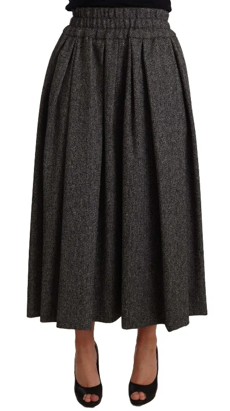 Dolce & Gabbana Elegant A-Line Midi Wool Skirt in  Women's Zigzag high waist skirt