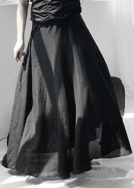 Fine Black Wrinkled Elastic Waist Maxi Skirts denim skirt casual