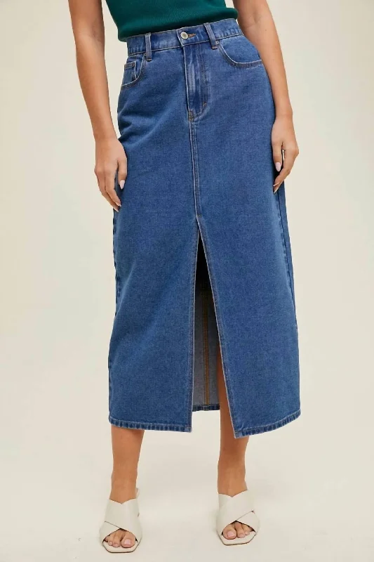 For Days Denim Midi Skirt In Dark Wash chiffon skirt delicate