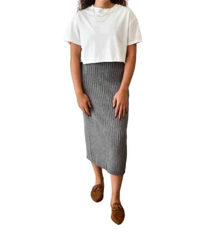 Inez Knit Midi Skirt In Grey velvet skirt plush