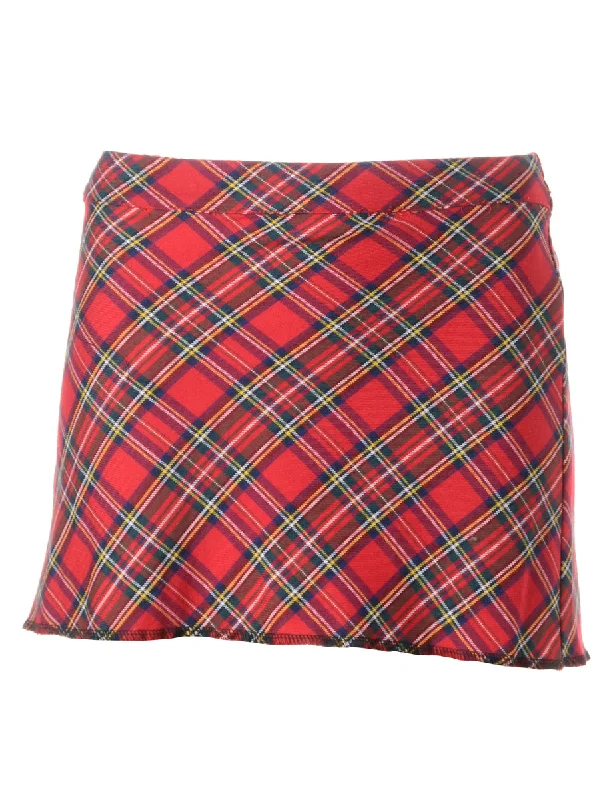 Label Super Short Tartan Skirt button skirt front