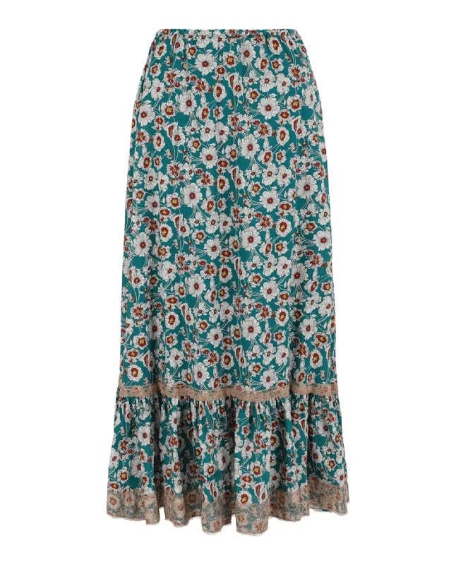Lace-Trimmed Floral Maxi Skirt summer skirt style