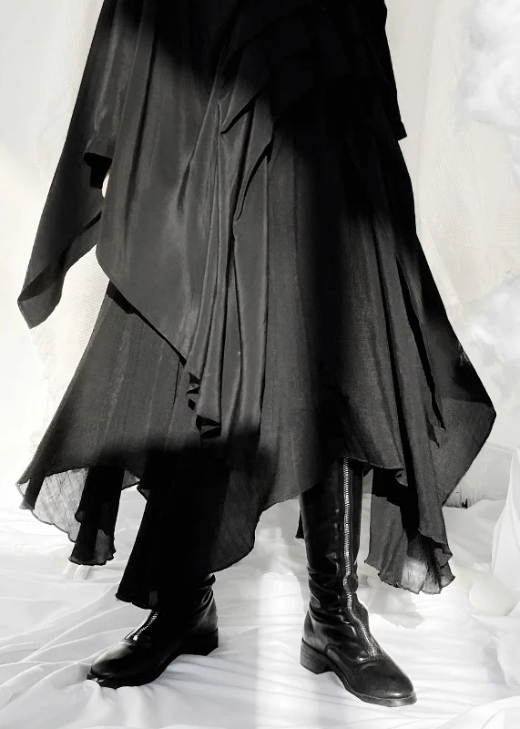 Loose Black Elastic Waist A Line Skirt Summer linen skirt relaxed