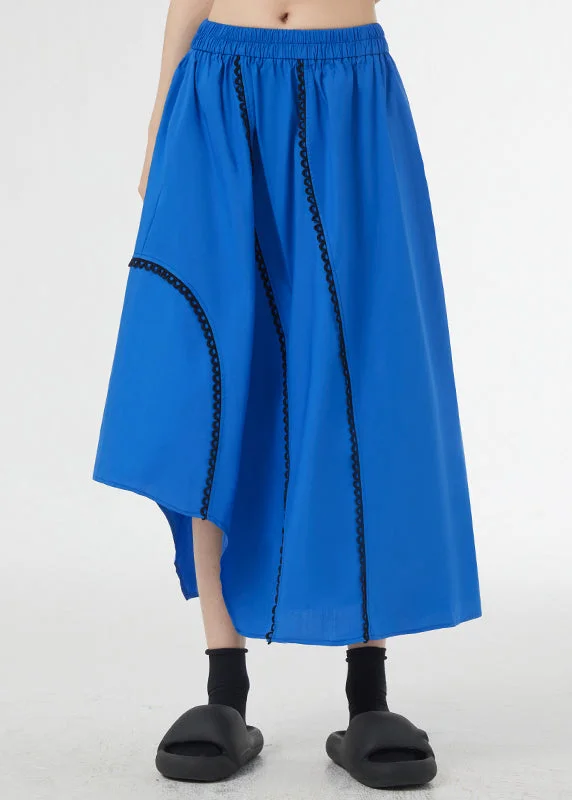 Loose Royal Blue Asymmetrical Pockets Patchwork Cotton A Line Skirts Summer cashmere skirt soft