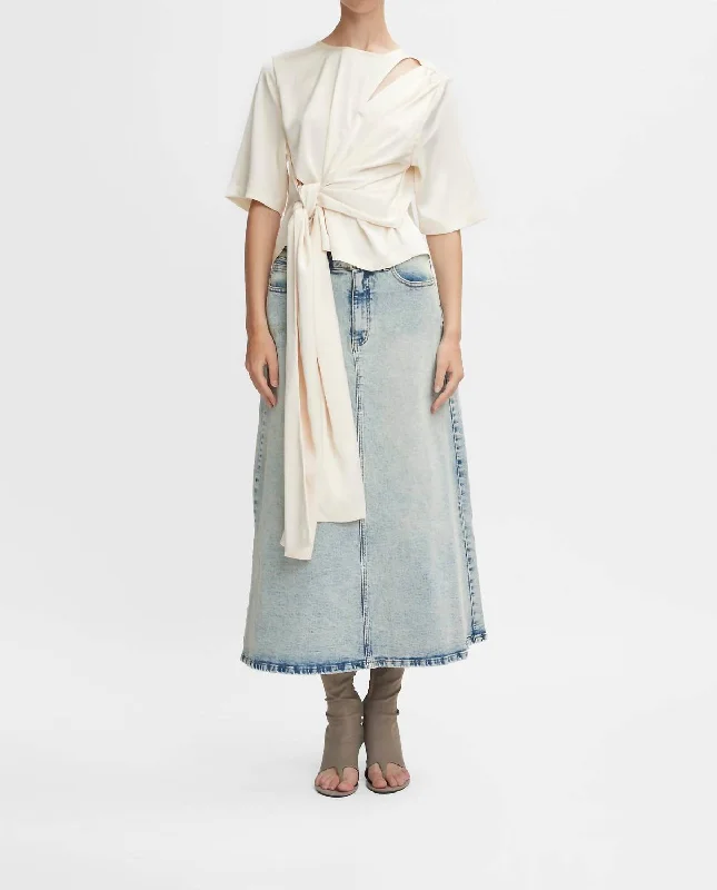 Manula Midi Skirt In Light Blue Acid Wash leather skirt durable